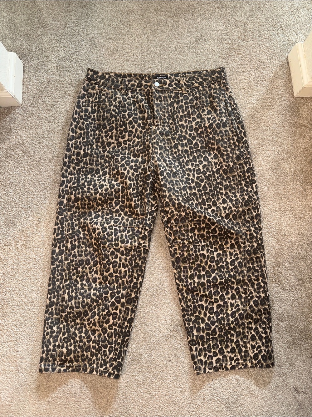 Leopard Print Barrel Jeans in Brown/Black